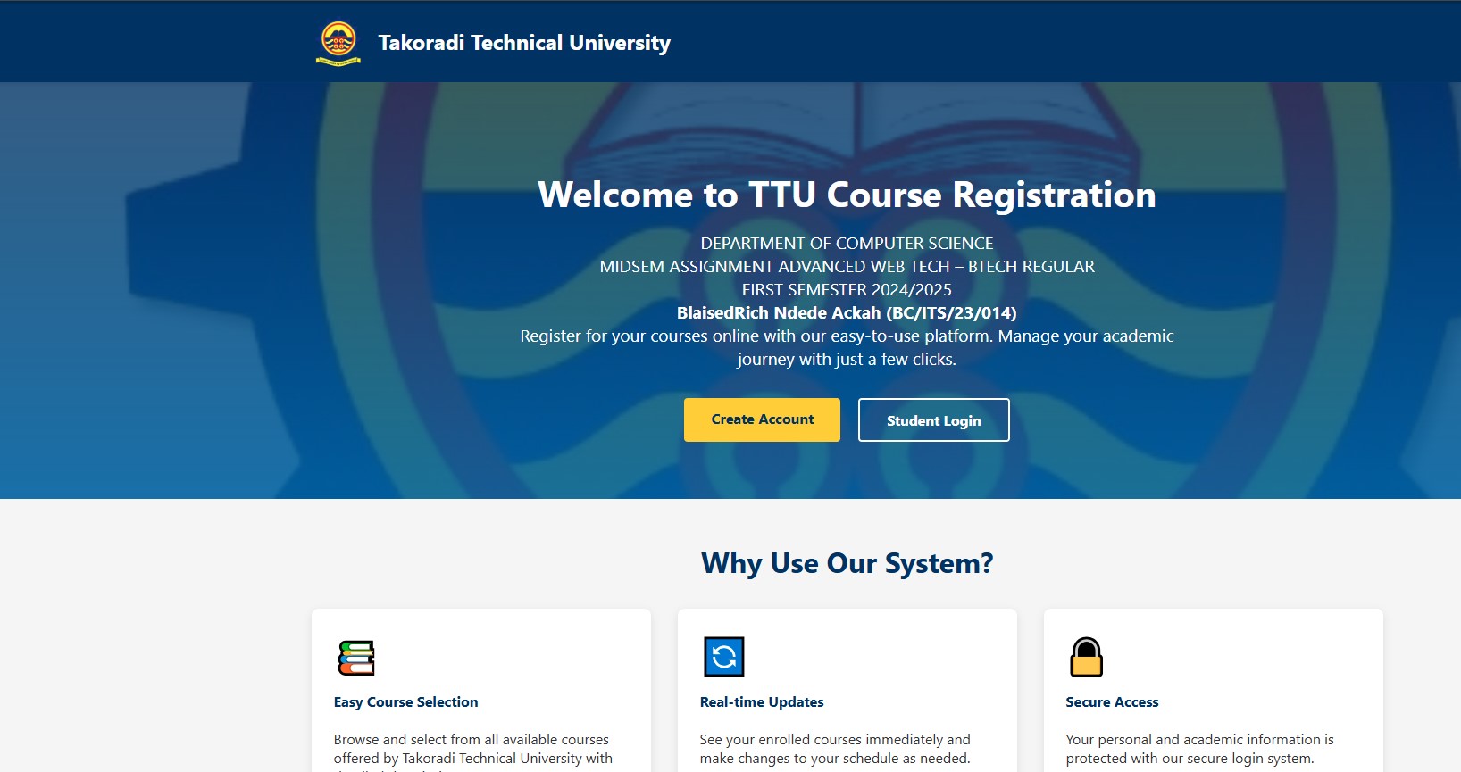 TTU Course Registration System screenshot