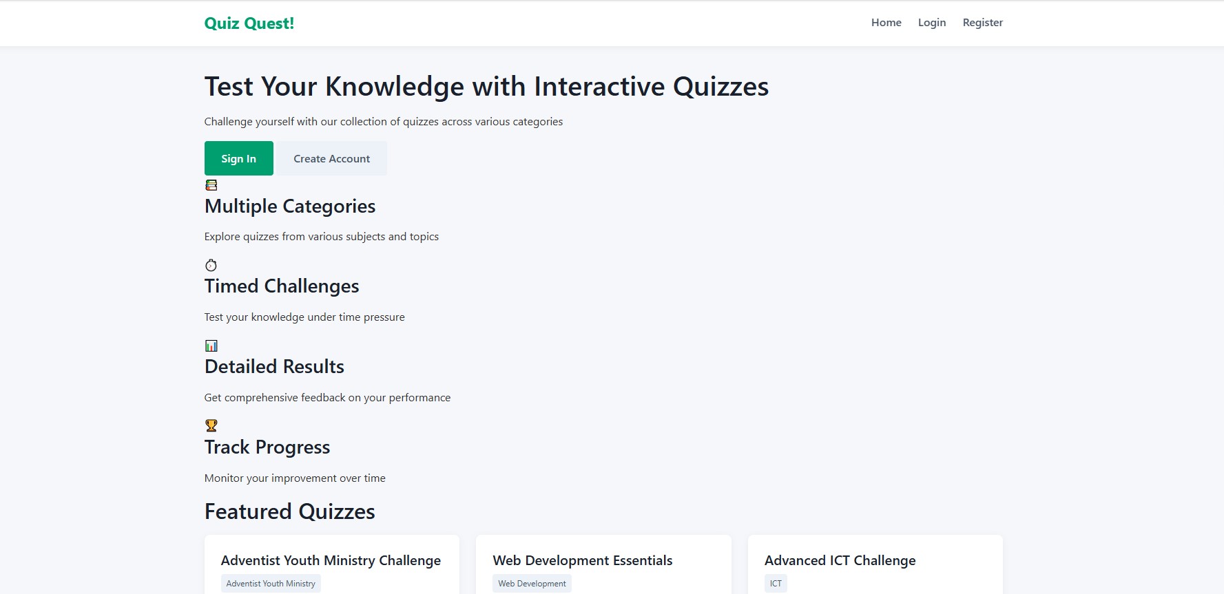 Quiz Quest application screenshot