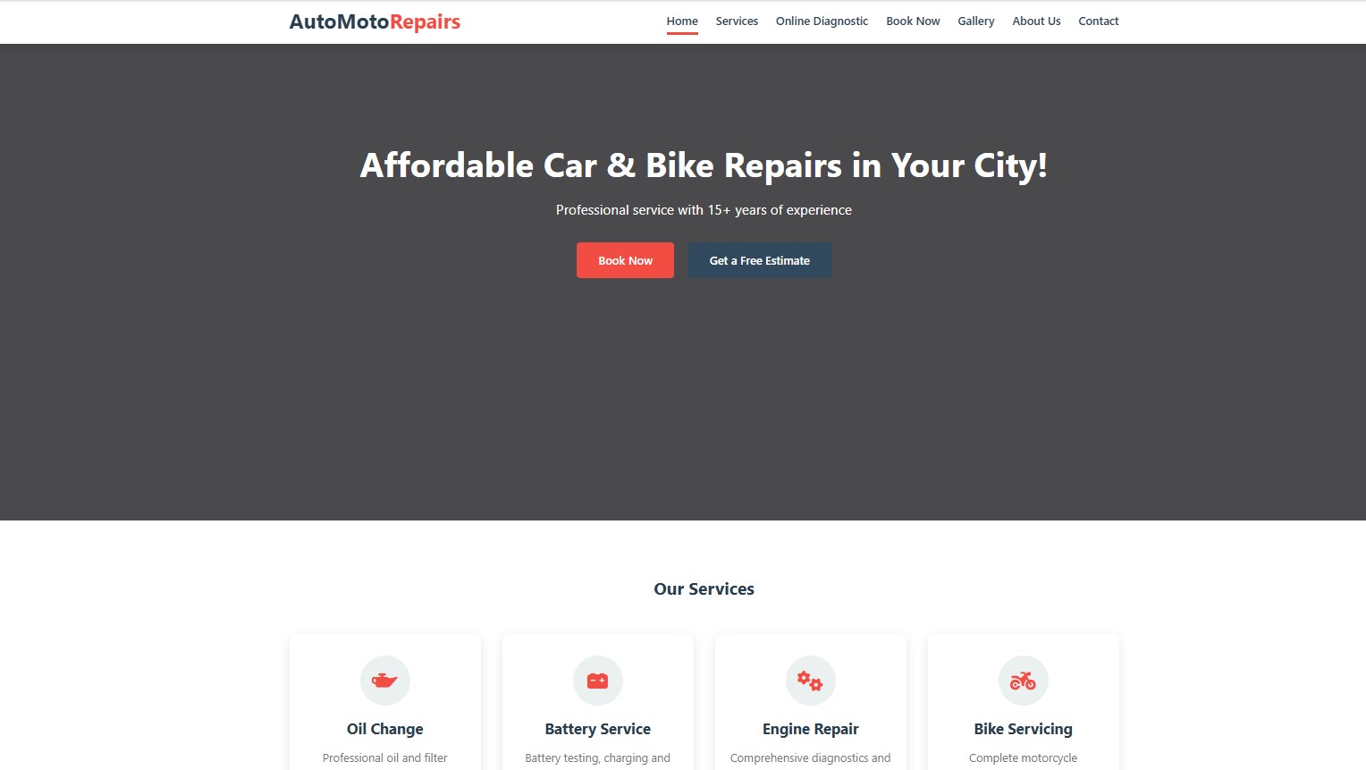 AutoMoto Repairs website screenshot